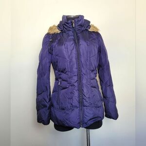 London Fog Down & Waterfowl Feather Filled Coat Women's Navy Blue Size Small